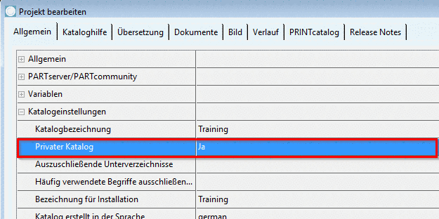 Registerseite Allgemein -> Katalogeinstellungen -> Privater Katalog