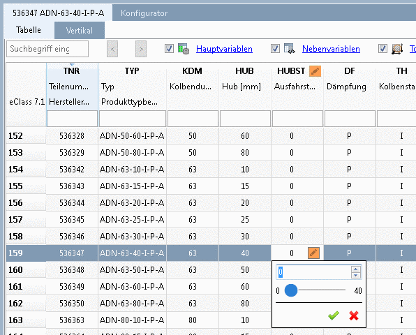 Im Beispiel werden Positionswerte zwischen 0 und 40 (entsprechend der Hubstellung) verwendet.