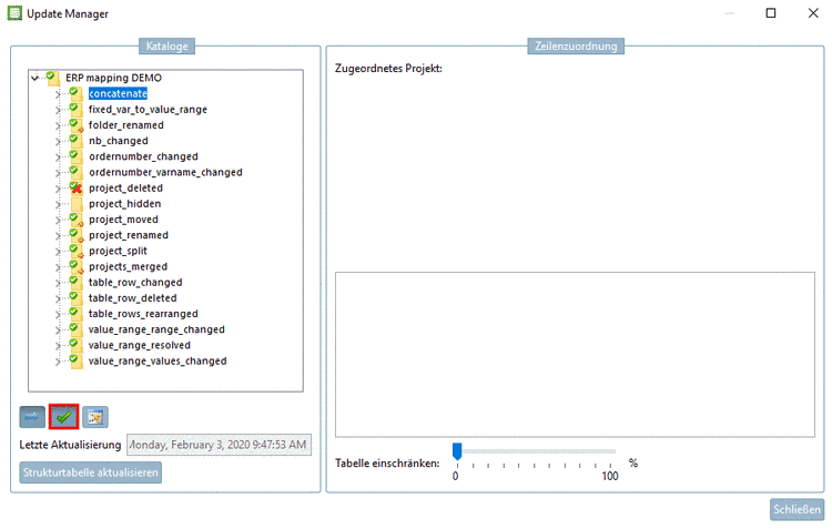Schaltfläche "Zugeordnete Zeilen anzeigen" aktiviert.