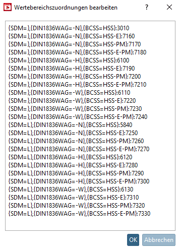 Dialog "Wertebereichszuordnungen bearbeiten"