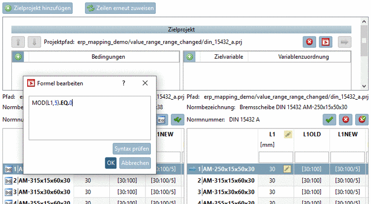 "Formel bearbeiten" Dialogfenster