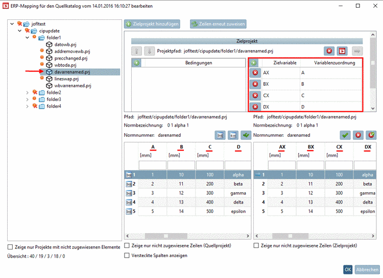 Die umbenannten fixen Variablen werden unter "Zielvariable/Variablenzuordnung" angezeigt.