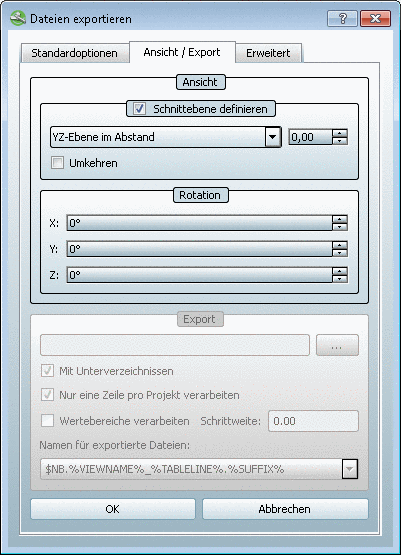Exportmodus: Voransichten generieren