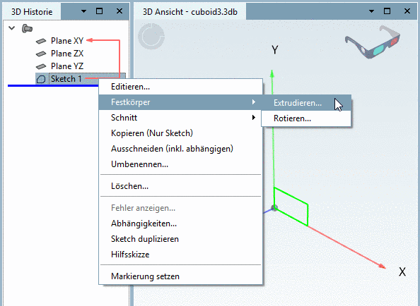 Festkörper -> Extrudieren...