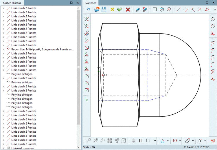 Hier wurde beispielhaft die 2D-Ableitung "TOP" als Ausgangsbasis für die Zeichnung gewählt.