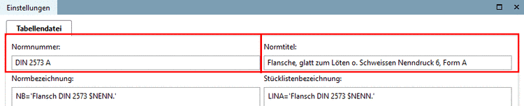 Normnummer und Norm-Titel in PARTproject