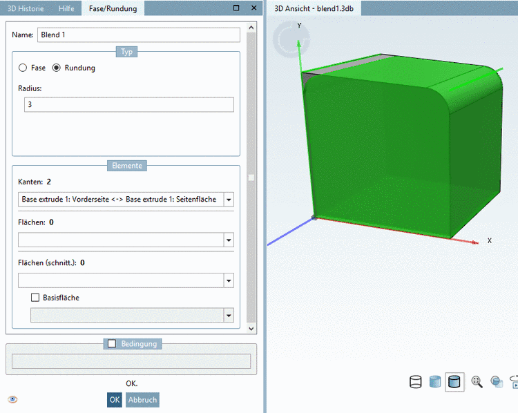 Vorschau mit Option "Gesamtteil": Die Abbildung zeigt die Vorschau einer schon bestätigten und einer gerade editierten Kante (Editier-Modus erneut geöffnet)