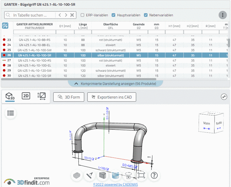 Bauteil mit Oberfläche "silber"