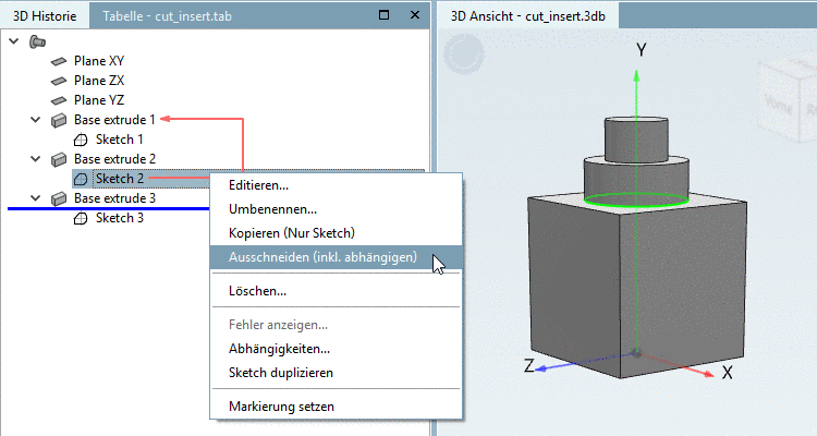 Ausschneiden (inkl. abhängigen)