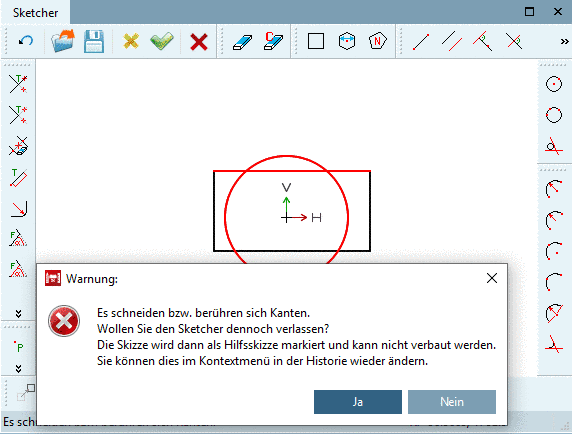 Fehlerhafter Sketch, der als Hilfsskizze markiert wird