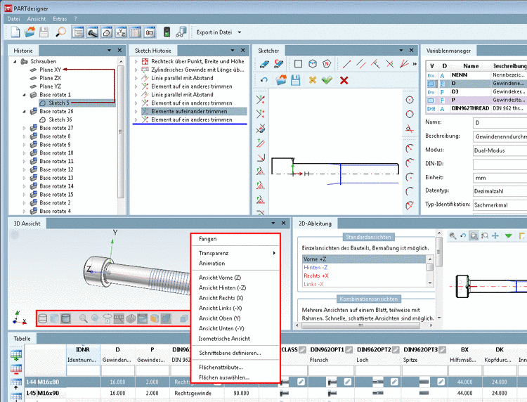 Dockingfenster "3D-Ansicht" Kontextmenü außerhalb des Bauteils
