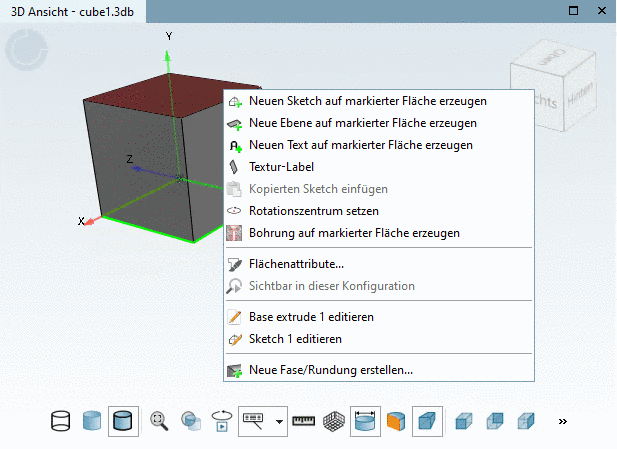 Dockingfenster "3D-Ansicht" Kontextmenü auf dem Bauteil