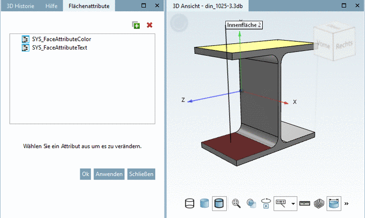 Auf der selektierten Fläche sind bereits Farb- und Textattribut gesetzt