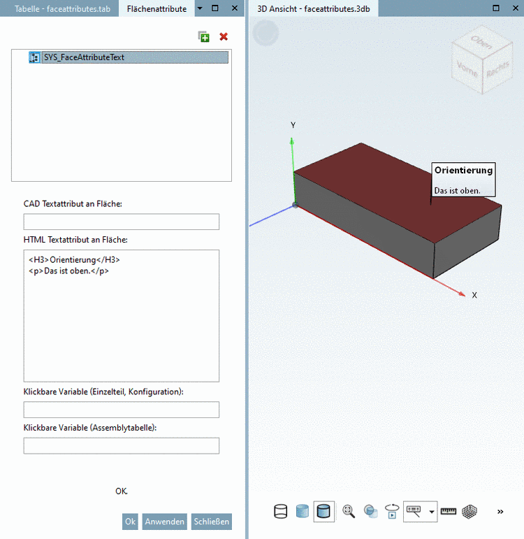 HTML Textattribut an Fläche