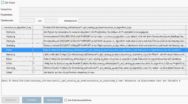 QA-Check mit Fehler "Rekursion im Algorithmus"