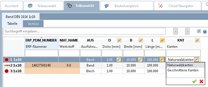 PARTdataManager Beispiel: Listenfeldauswahl mit verschiedenen Benennungen