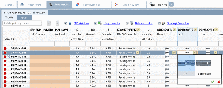 PARTdataManager Beispiel: Listenfeldauswahl mit Benennungen und Grafiken