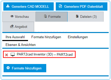 Beispiel: Auswahl von "PART2cad Inventor (3D)"