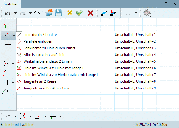 Beispiel: Gruppe "Linien" geöffnet