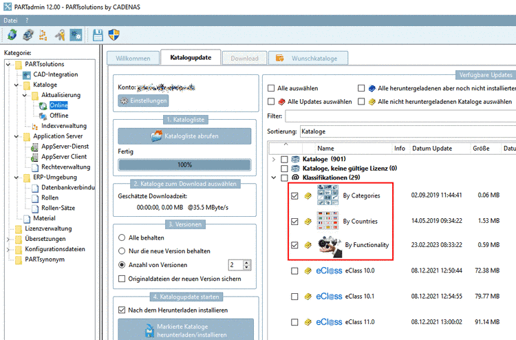 PARTadmin -> Kataloge -> Online -> Registerseite "Katalogupdate" -> Klassifikationen