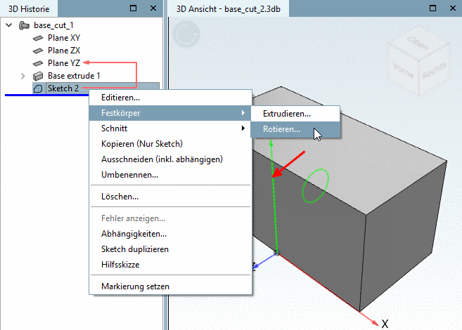Rotationsachse durch Strichelung gekennzeichnet