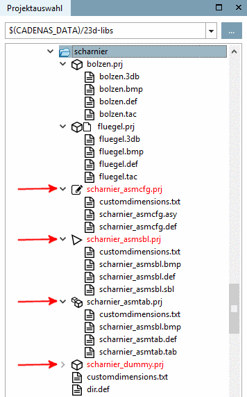 Projektauswahl / Assembly-Konfiguration - Schablone - Assembly-Tabellenprojekt