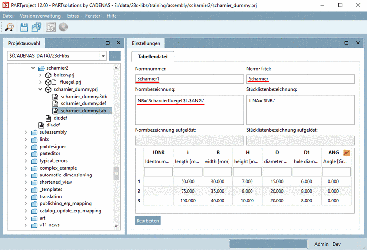 Normbezeichnung anpassen
