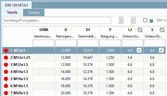 PARTdataManager: Teile mit D > 10