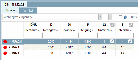 PARTdataManager: Teile mit D < 10
