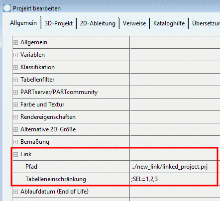 PARTproject: Linkprojekt filtert die Wertebereichsvariable "SEL" auf die Werte 1 bis 3