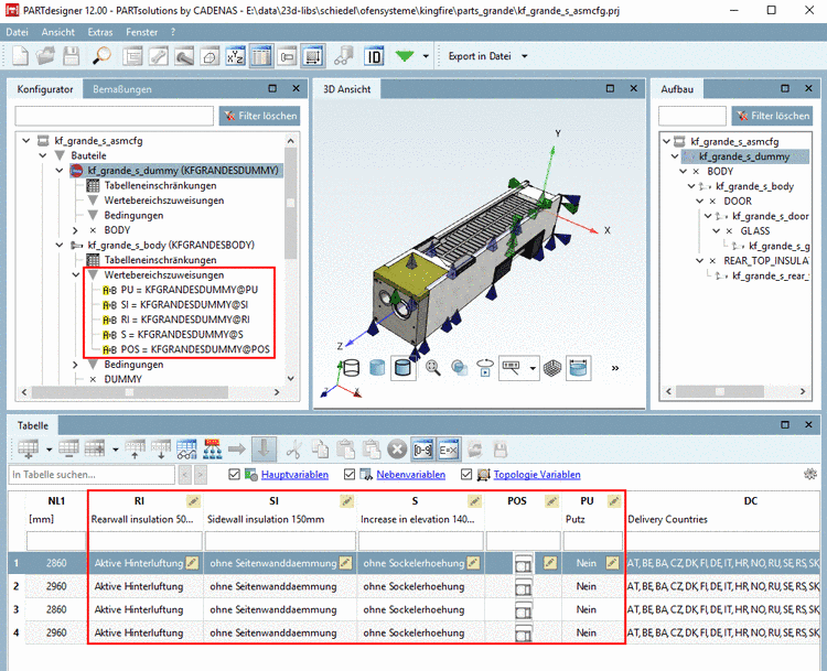 Die Variablen PU, SI, RI, S und POS im Teil "kf_grande_s_body" werden in Abhängigkeit gebracht zu denselben Variablen im Dummy-Startteil "kf_grande_s_dummy".