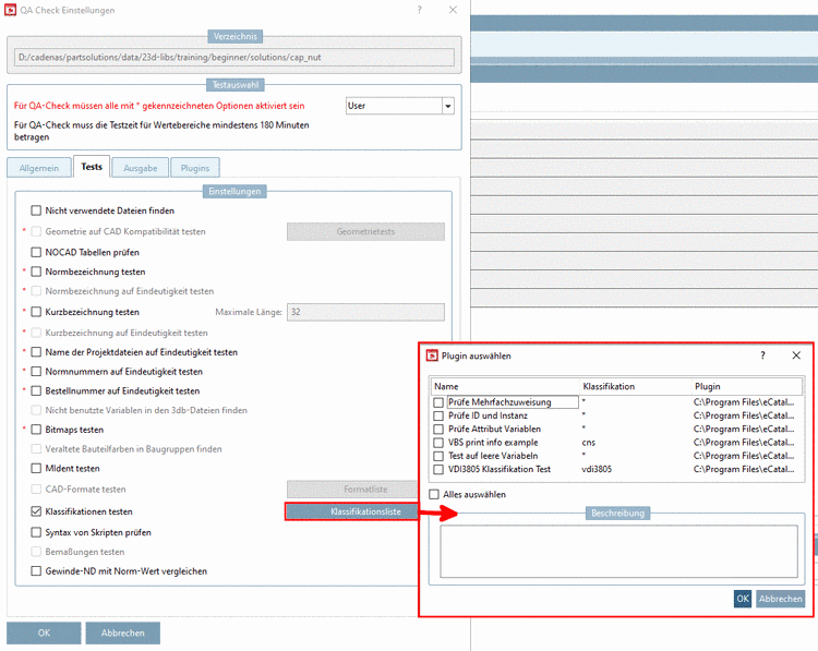 "Klassifikationsliste" auf Registerseite "Tests"