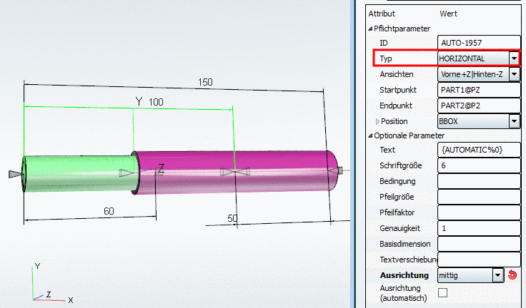 Beispiel Horizontalmaß 3D