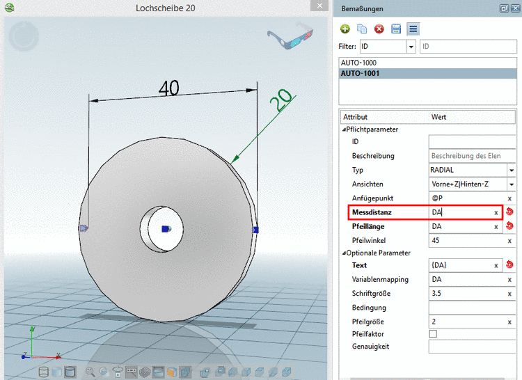 Beispiel "Messdistanz" in 3D