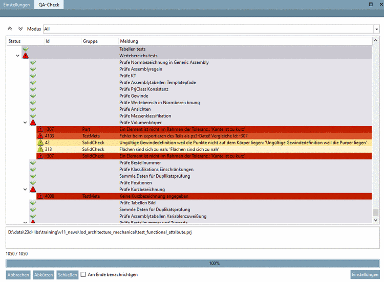 Dockingfenster "QA-Check"