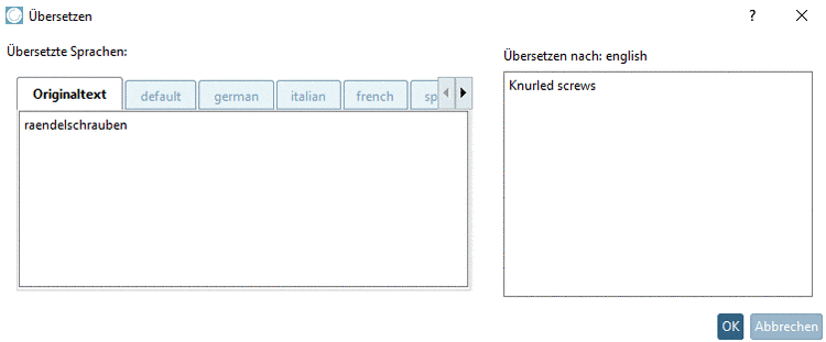 Dialogfenster "Übersetzen"