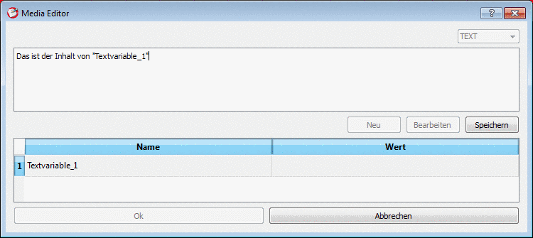 Media Variable vom Typ "TEXT"
