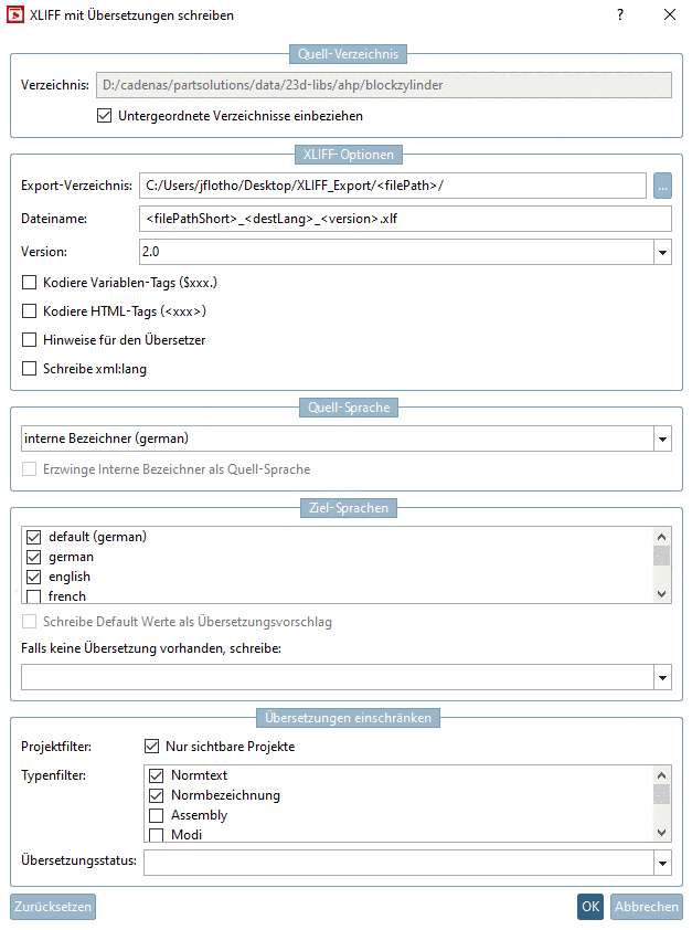 XLIFF mit Übersetzungen schreiben