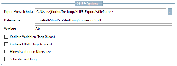 XLIFF-Optionen