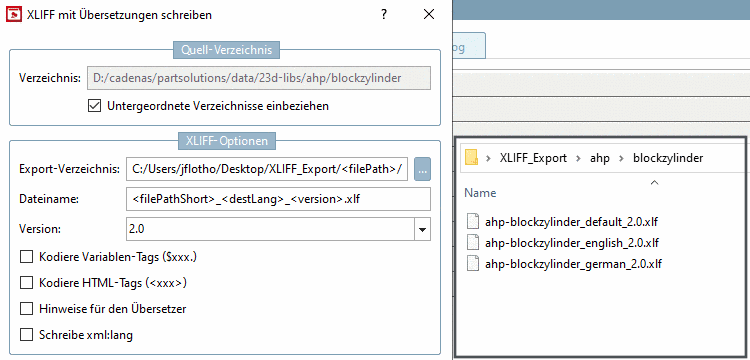 Beispiel mit Platzhaltern bei "Export-Verzeichnis" und "Dateiname".