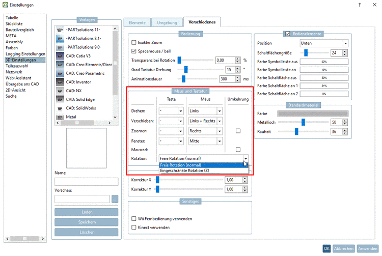 Maus- und Tastaturbelegungen