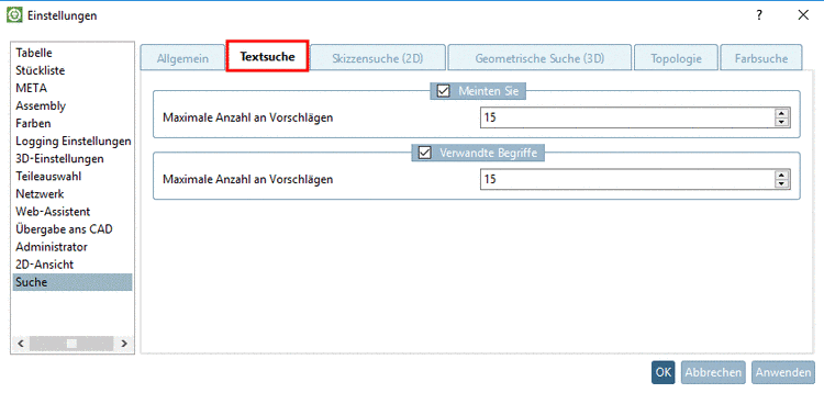 Registerseite "Textsuche"