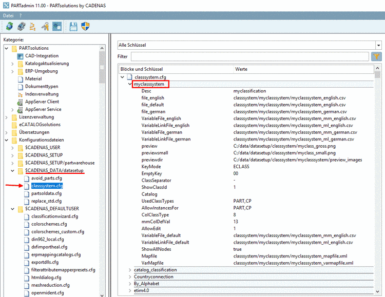 classystem.cfg geöffnet in PARTadmin