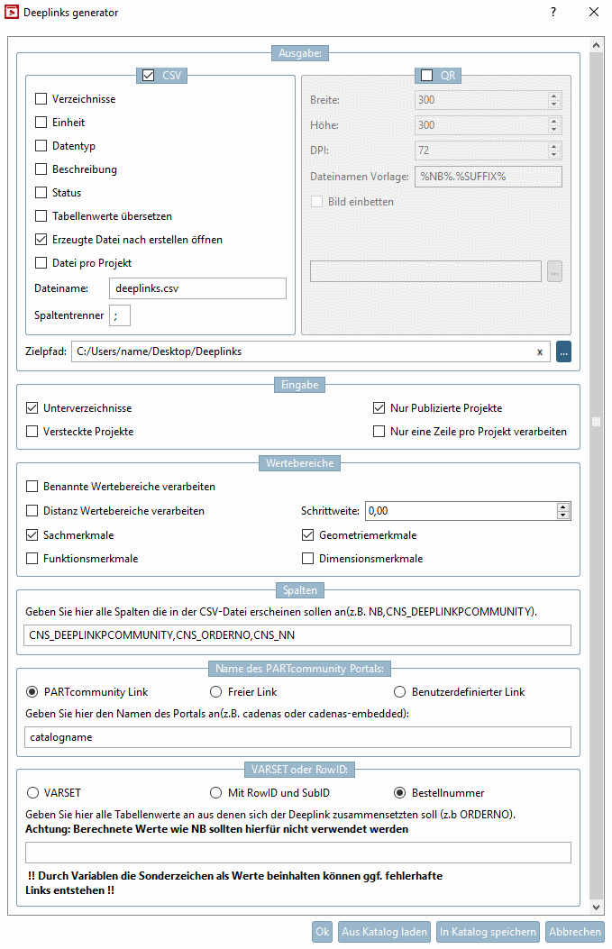 Deeplinks Generator mit Standard-Einstellungen