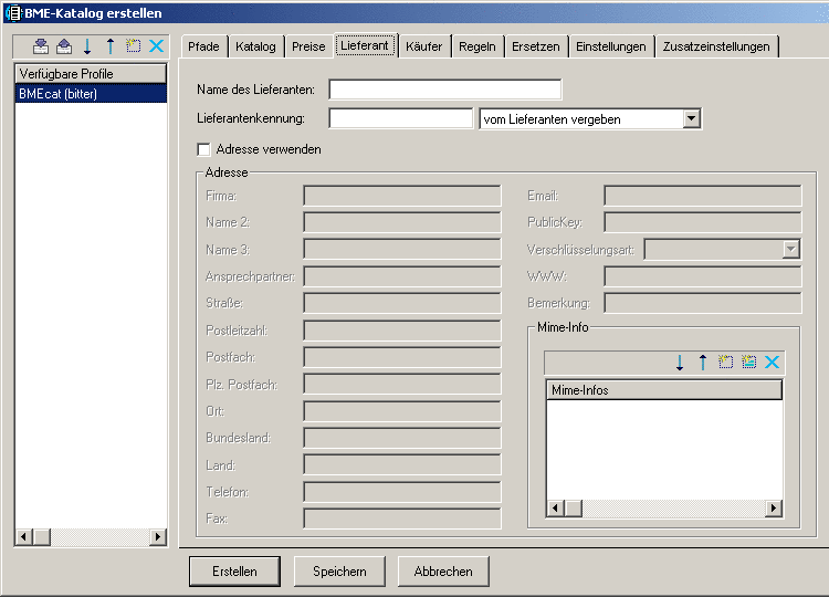 Dialogseite Lieferant