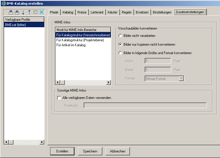 Dialogseite Zusatzeinstellungen