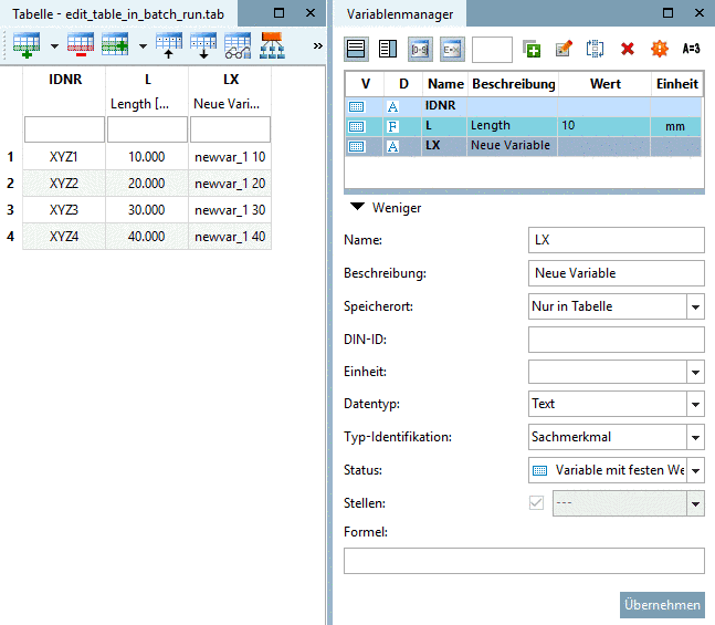Ergebnis: Variable LX mit NB als Wert