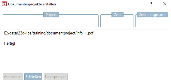 Dokumentenprojekte erstellen - Abschließende Bestätigungsmeldung