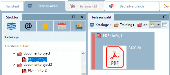 Dokumentenprojekt in der Teileauswahl