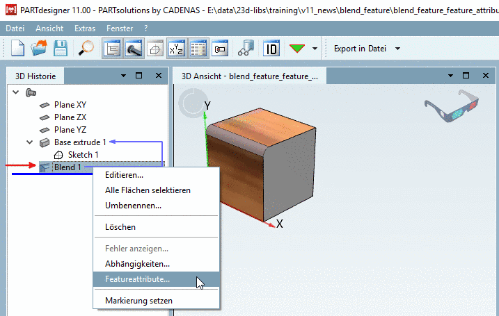 Setzen von Flächenattributen wie Farbe und Material ist auch möglich.